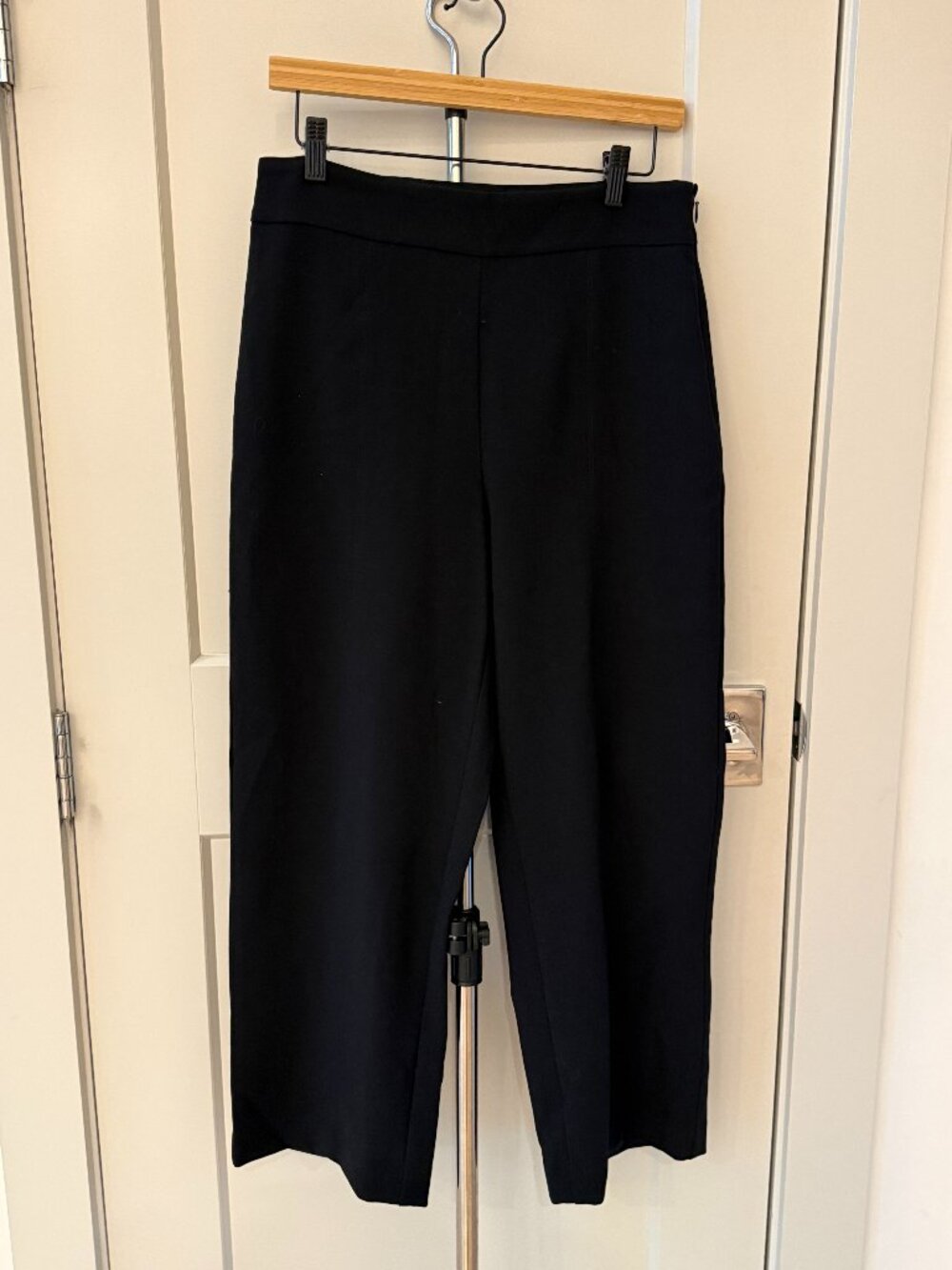Minimalist Black Wide Leg Cropped Pants High Rise Tailored Ankle Trousers